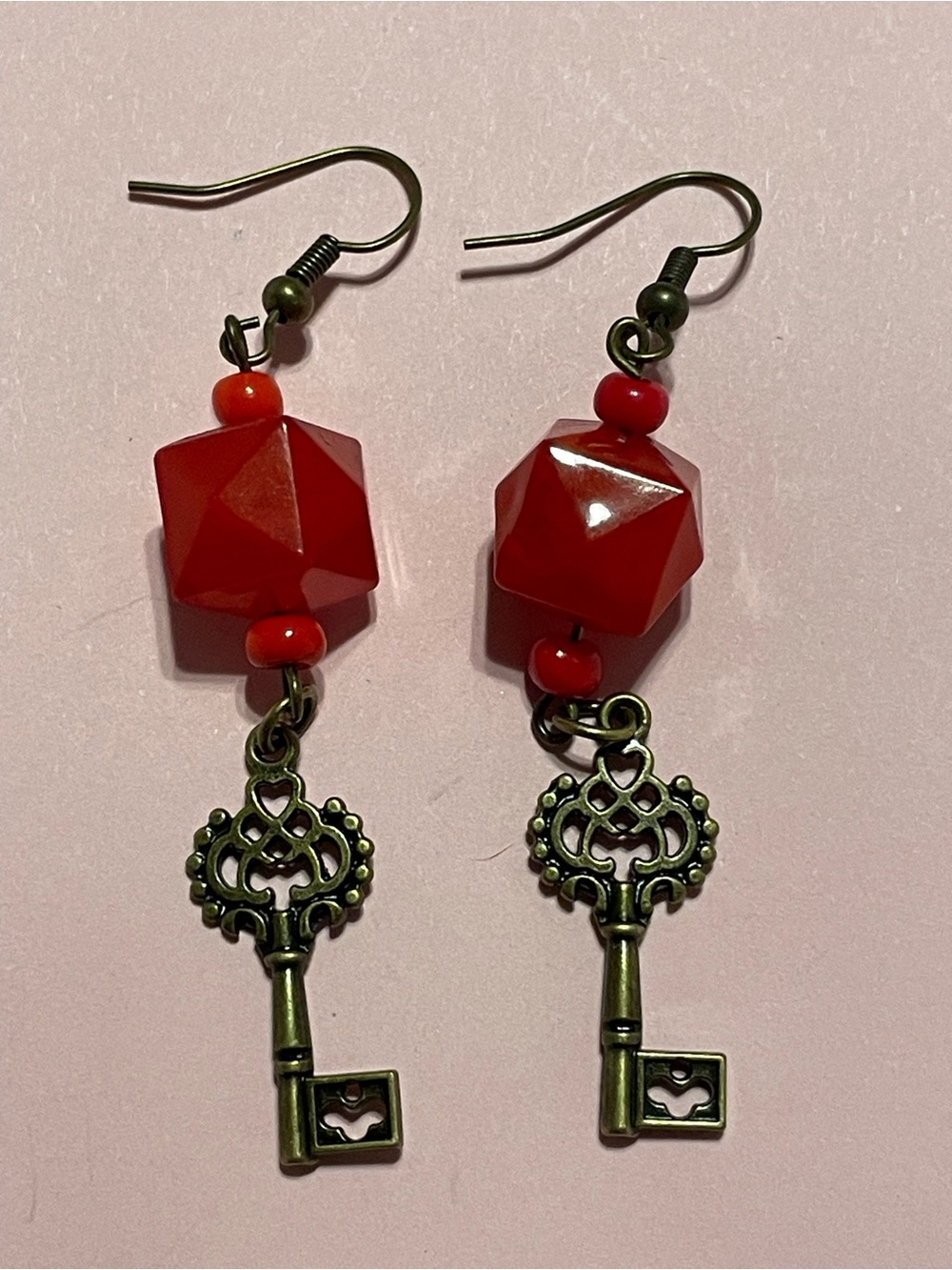 Red Art Glass Key Bead Pierced Earrings #9958 💎 SALE